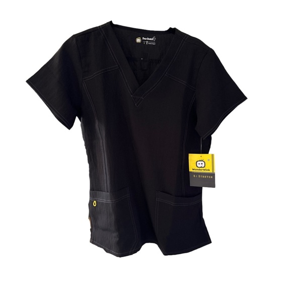 WonderWink 4 stretch vneck black scrub top item #6214A - Picture 3 of 6
